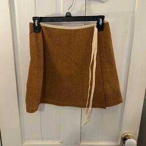 Brown Corduroy Faux Wrap Skirt